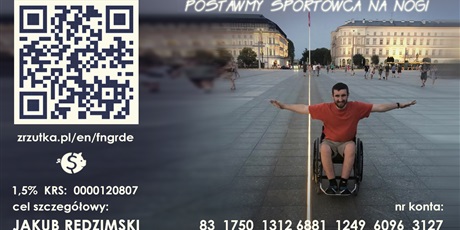 Powiększ grafikę: Plakat z Jakubem Redzimskim z prośbą o wsparcie w rehabilitacji