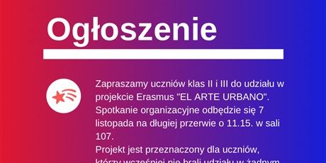 Powiększ grafikę: Plakat informujący o spotkaniu w sprawie nowego projektu Erasmus+