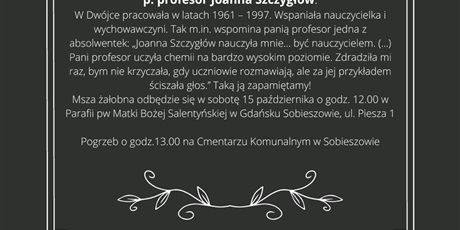 Powiększ grafikę: Informacja o śmierci Joanny Szczygłów