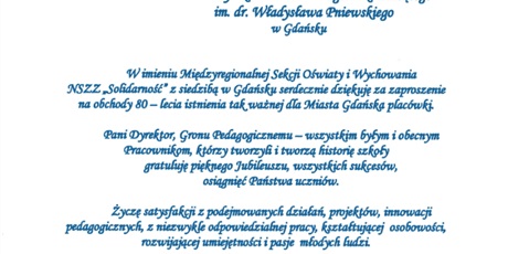 Powiększ grafikę: Życzenia z okazji Jubileuszu 80-lecia II LO