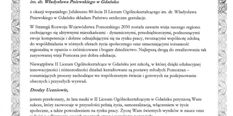 Powiększ grafikę: Życzenia z okazji Jubileuszu 80-lecia II LO