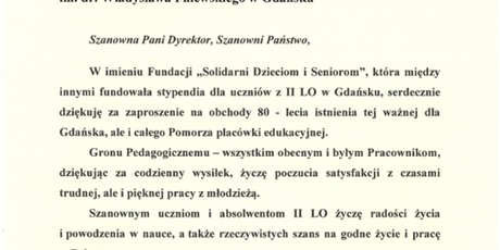 Powiększ grafikę: Życzenia z okazji Jubileuszu 80-lecia II LO