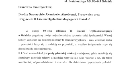 Powiększ grafikę: Życzenia z okazji Jubileuszu 80-lecia II LO