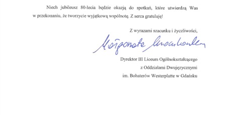 Powiększ grafikę: Życzenia z okazji Jubileuszu 80-lecia II LO