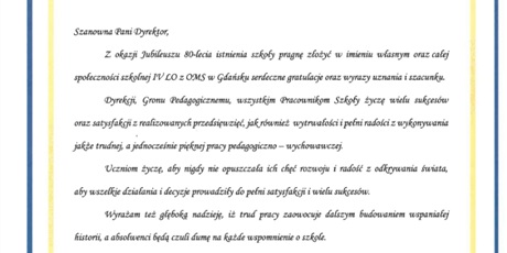 Powiększ grafikę: Życzenia z okazji Jubileuszu 80-lecia II LO