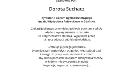 Powiększ grafikę: Życzenia z okazji Jubileuszu 80-lecia II LO