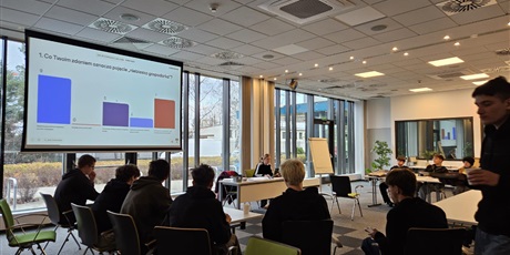 Powiększ grafikę: Klasa 4e bis podczas warsztatów w Inkubatorze Starter. Zajęcia w ramach doradztwa zawodowego.